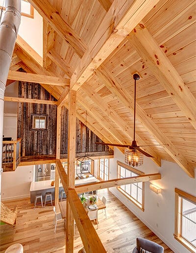 View down towards kitchen and dining area from the loft