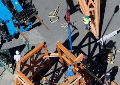 Aerial view of Grace Episcopal Church Steeple being assembled on site