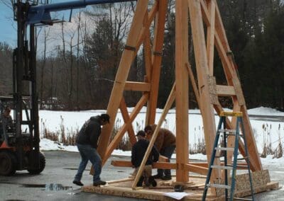 Steeple being assembled outside the Davis Frame facility