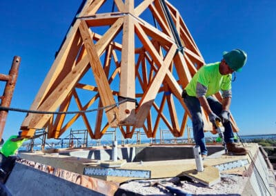 View of Grace Episcopal Church Steeple being assembled on site