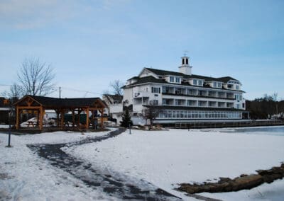 Pavilion with snow covering surrounding ground