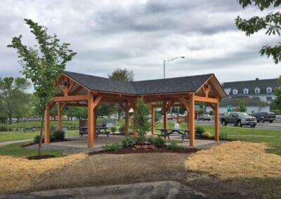 View of Meredith Pavilion with parking lot behind