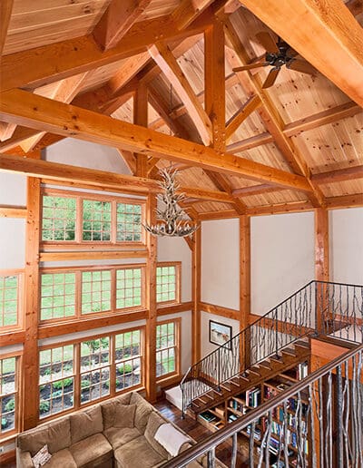 View of Great Room from loft and looking down staircase